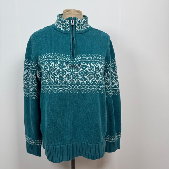 Christopher Bank Women L Teal Snowflake Fair Isle Pullover Sweater Nordic Scandi - Picture 9 of 9